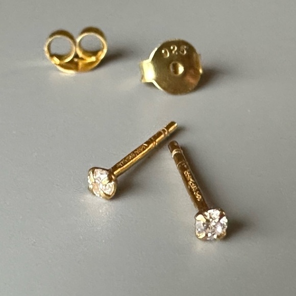 14K Gold Vermeil Teeny Tiny Minimalist Stud Earrings 2mm - Picture 7 of 9